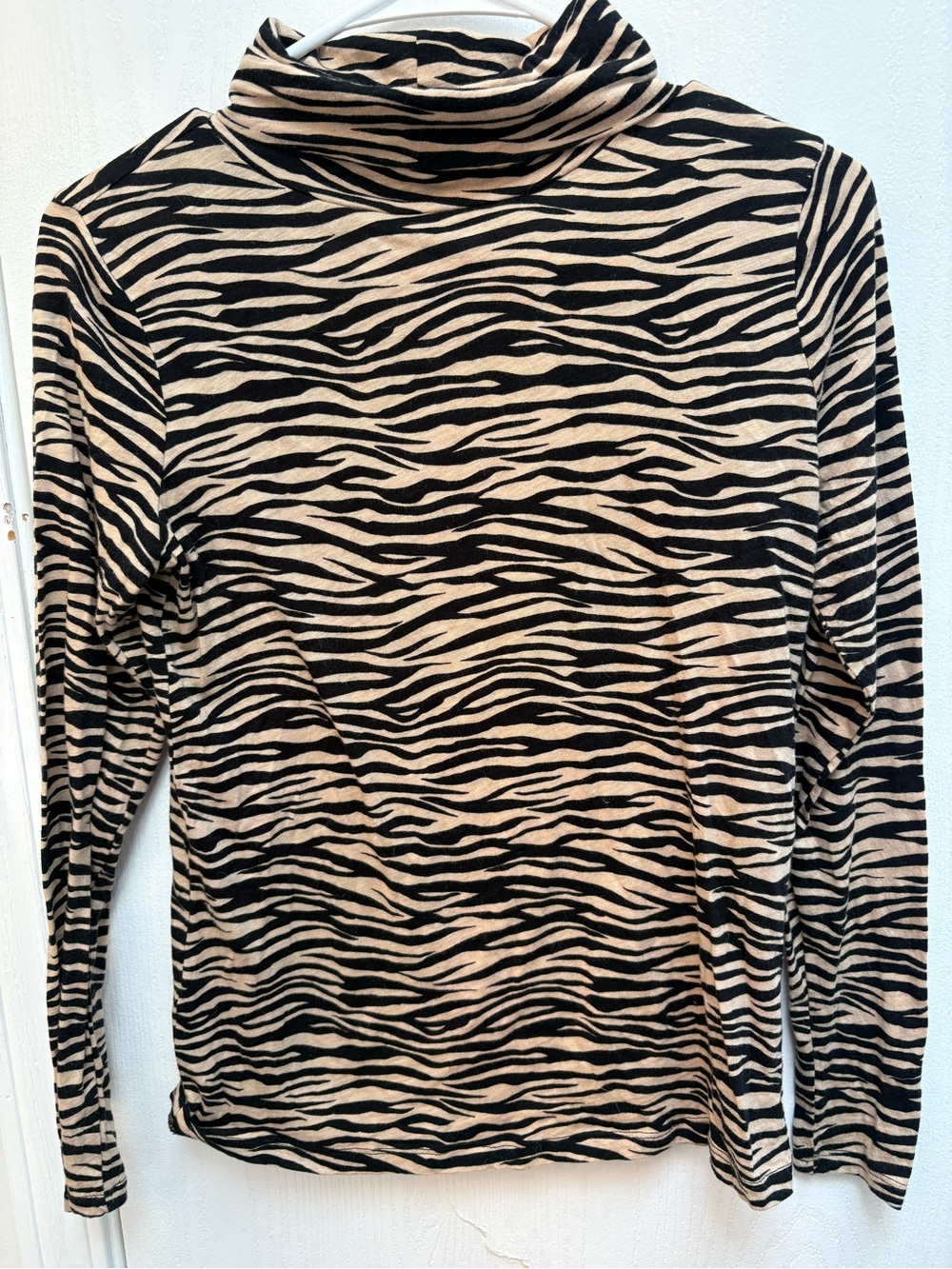 LOFT Black and Tan Zebra-Print Turtleneck Top